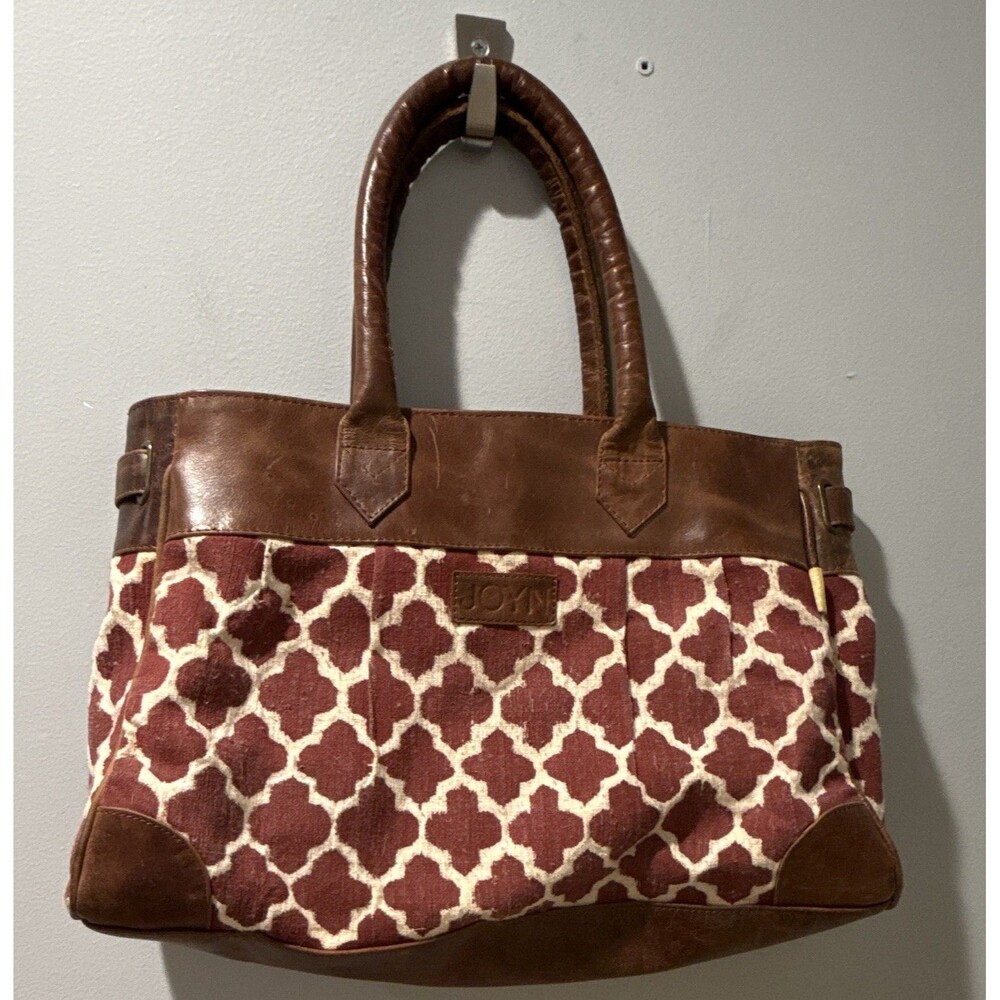 JOYN Geometric Tote Vintage Leather Burgundy/Cream Shoulder Bag